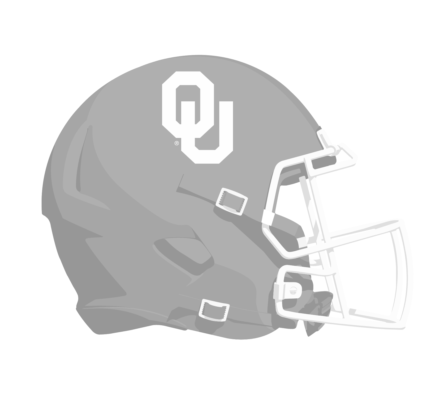 Close-up of a maroon football helmet with a white face mask and the University of Oklahoma logo on the side.