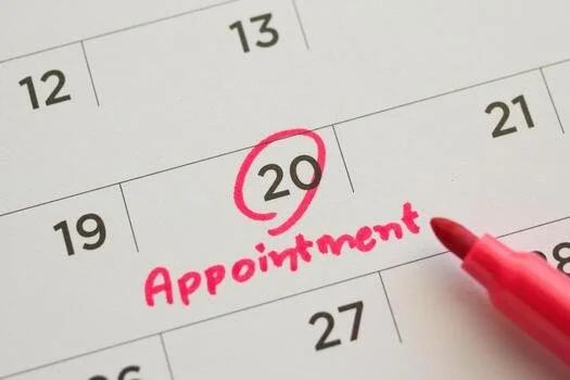 A calendar page showing an appointment scheduled on the 20th day of the month, marked with a pink circle and highlighted with pink ink, with the word 'Appointment' written next to it.