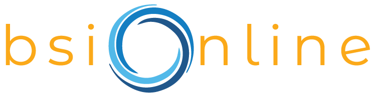 Logo of bsi online with a stylized circular design in shades of blue.