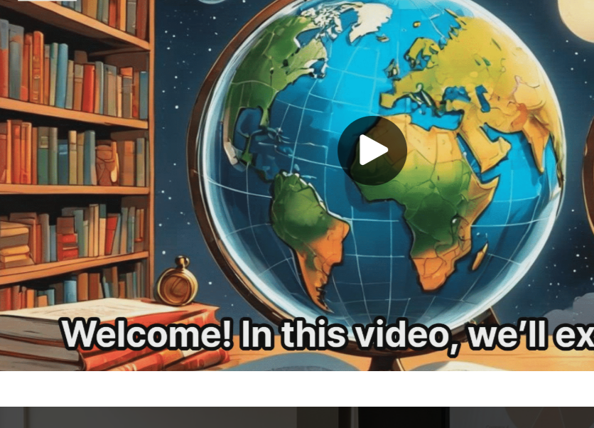 Digital illustration of a classroom with a large globe, bookshelves filled with books, a stack of papers, and a small globe, under a starry sky with a visible moon.