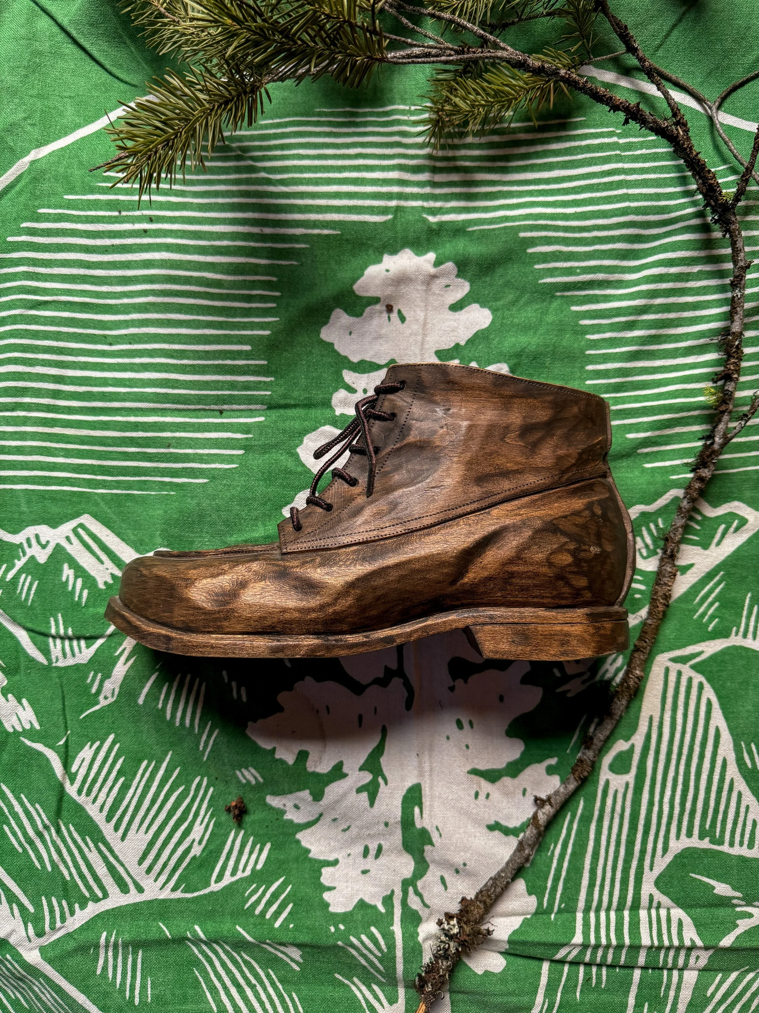 Vintage carved wood work boot