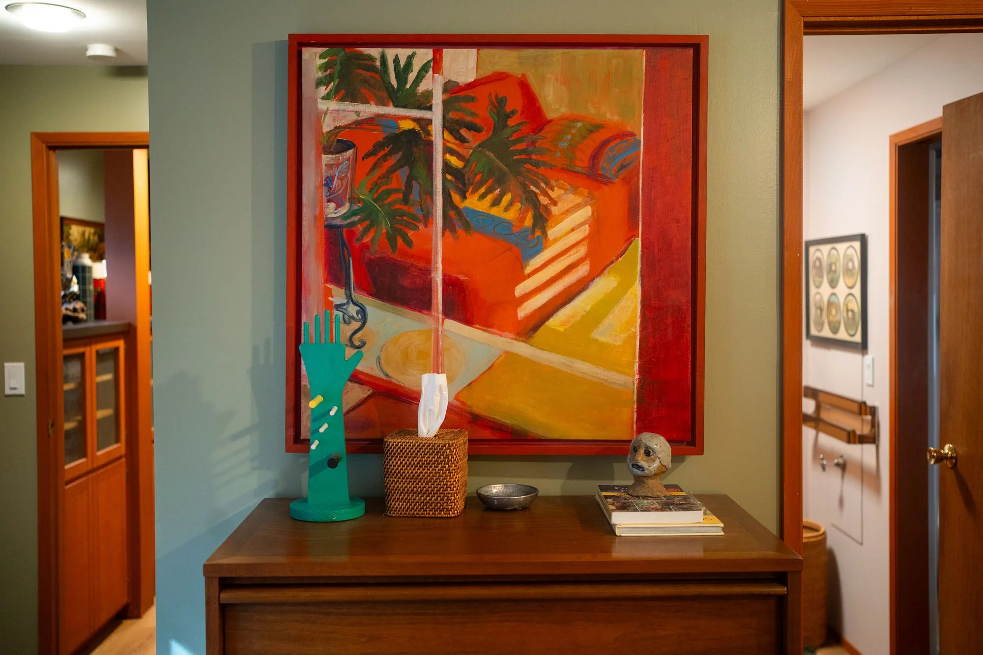 A-Frame cabin bedroom midcentury art