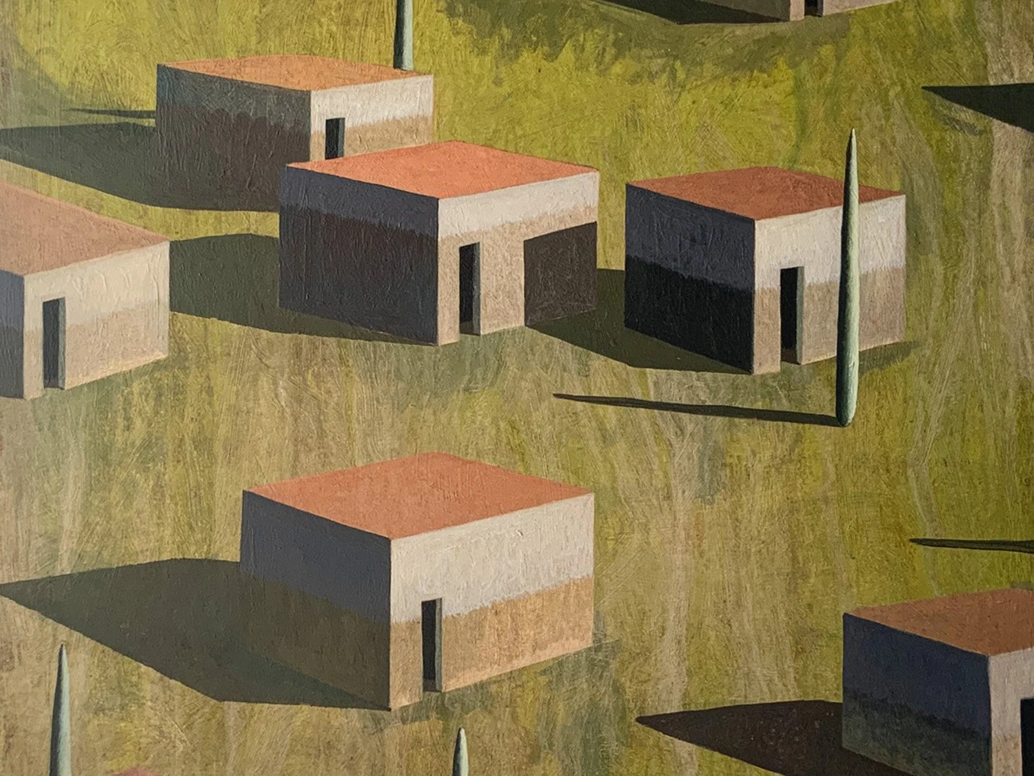 Une peinture de Ramon Enrich représentant un paysage architectural et métaphysique
