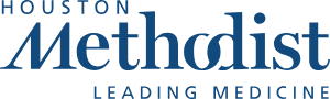 Houston Methodist logo with the words 'Houston Methodist Leading Medicine' in blue text.