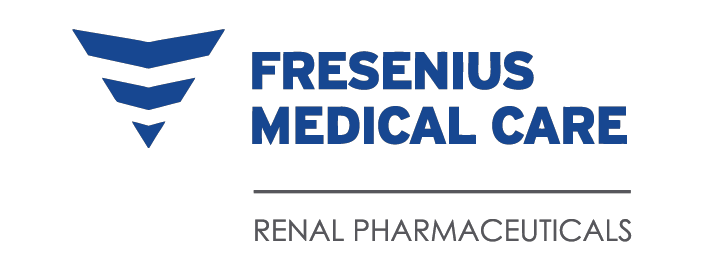 Logo for Fresenius Medical Care, a renal pharmaceuticals company, featuring a blue emblem and text on a black background.