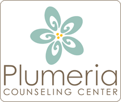 Logo for Plumeria Counseling Center featuring a stylized plumeria flower and the name of the center