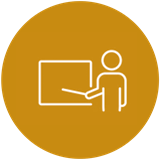 Person giving a presentation with a pointer in front of a presentation board