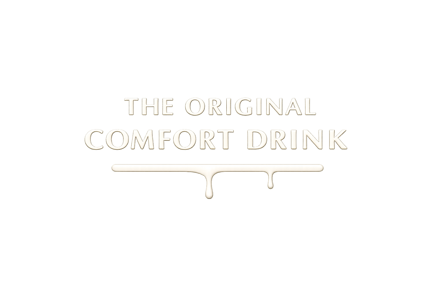 Neon sign with the text 'The Original Comfort Drink' in bold white letters on a dark background with purple and blue light streaks.