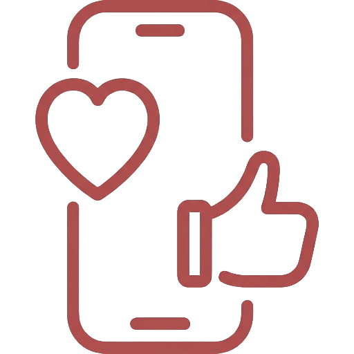 Outline of a smartphone with a heart and a thumbs-up icon inside