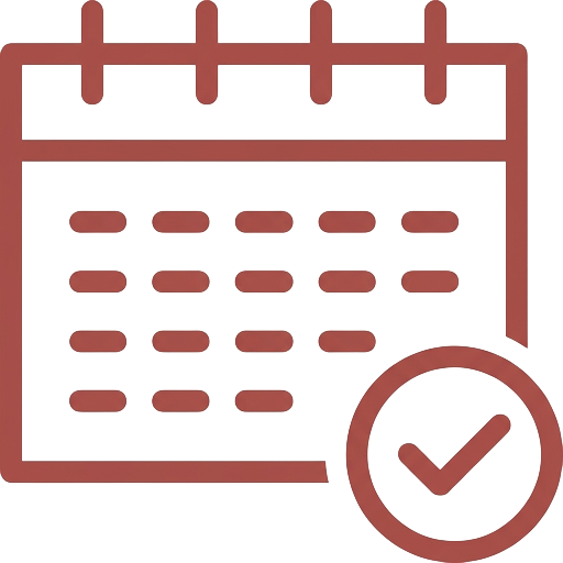 A calendar with a checkmark in a circle indicating a scheduled or completed event.