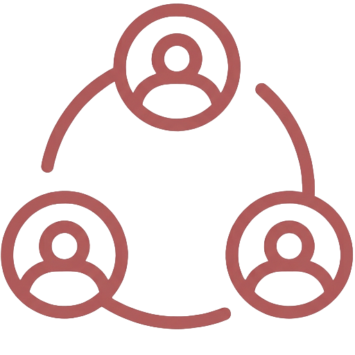 Illustration of three interconnected user icons in a circular arrangement.