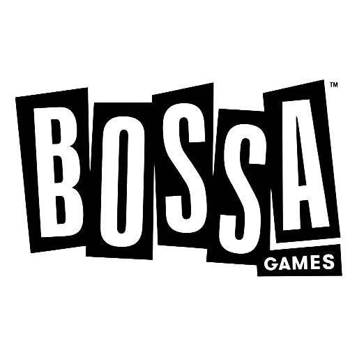 Logo for Bossa Games with stylized text and a black background.