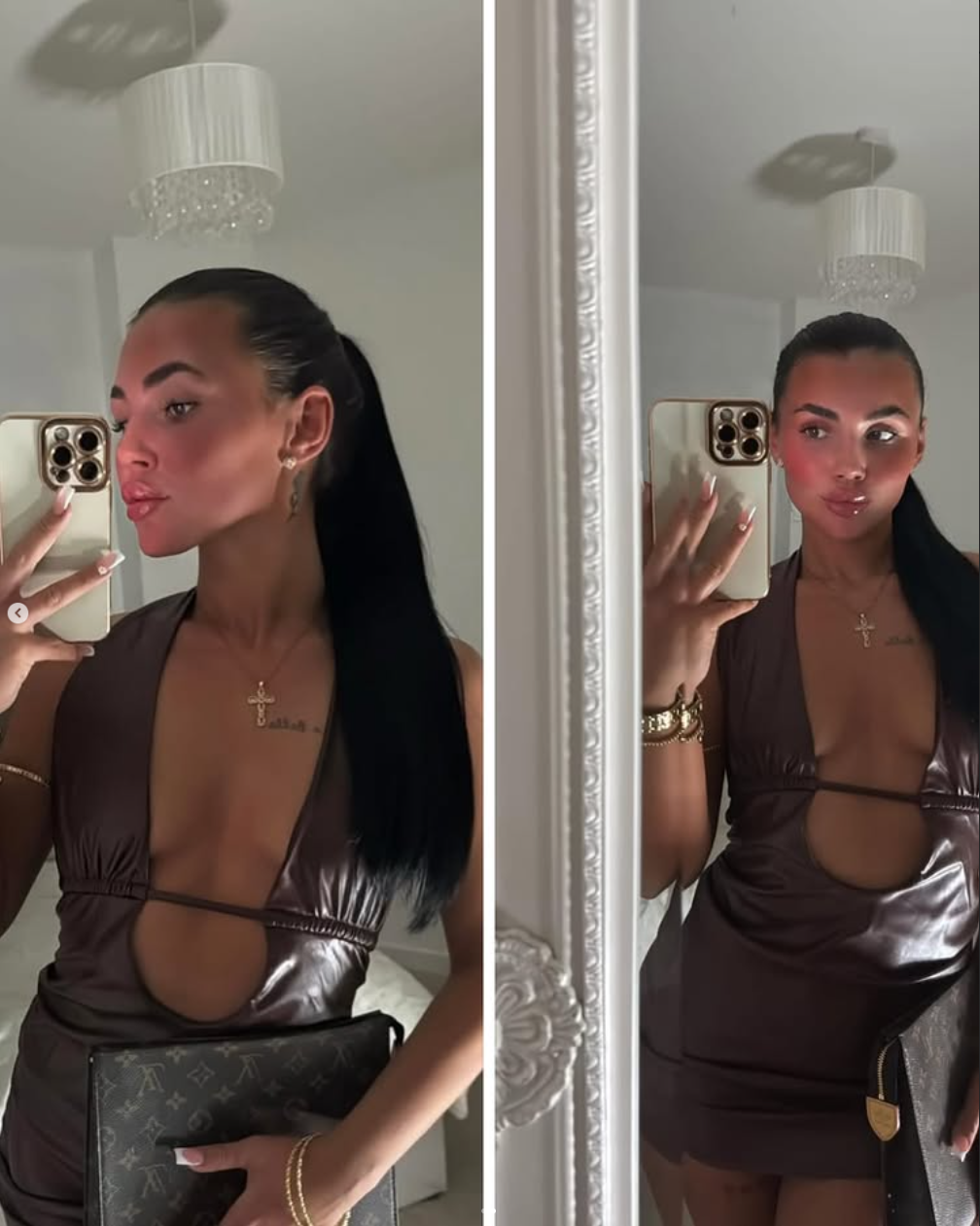 A woman taking mirror selfies. TESTIMONIAL PHOTO FEATURING CONTOUR AND LIP FILLER