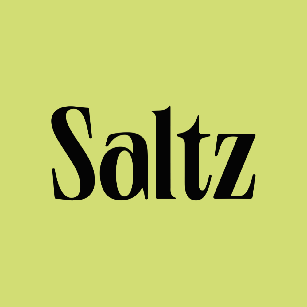 The word "Saltz" in black text on a light green background.