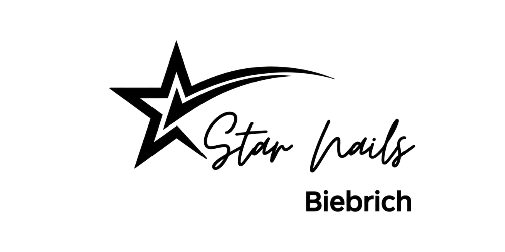 Design featuring a star outline with colorful lines, the words 'Star Nails' and 'Bieoreich' in stylish fonts.