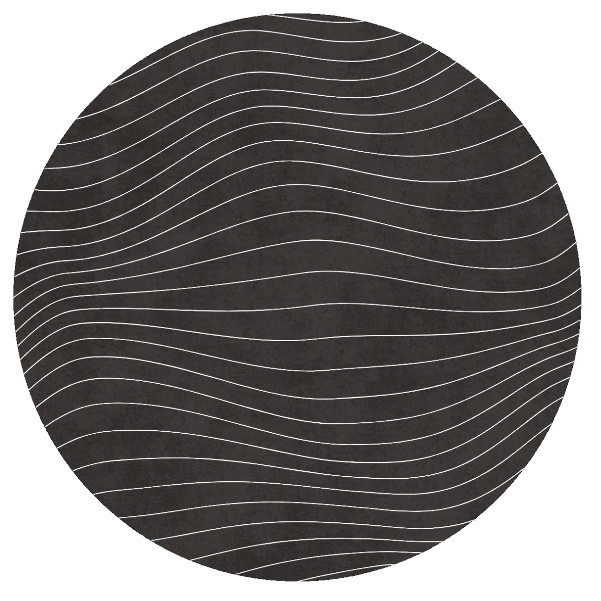 Close-up of a black circle with wavy white lines on its surface.