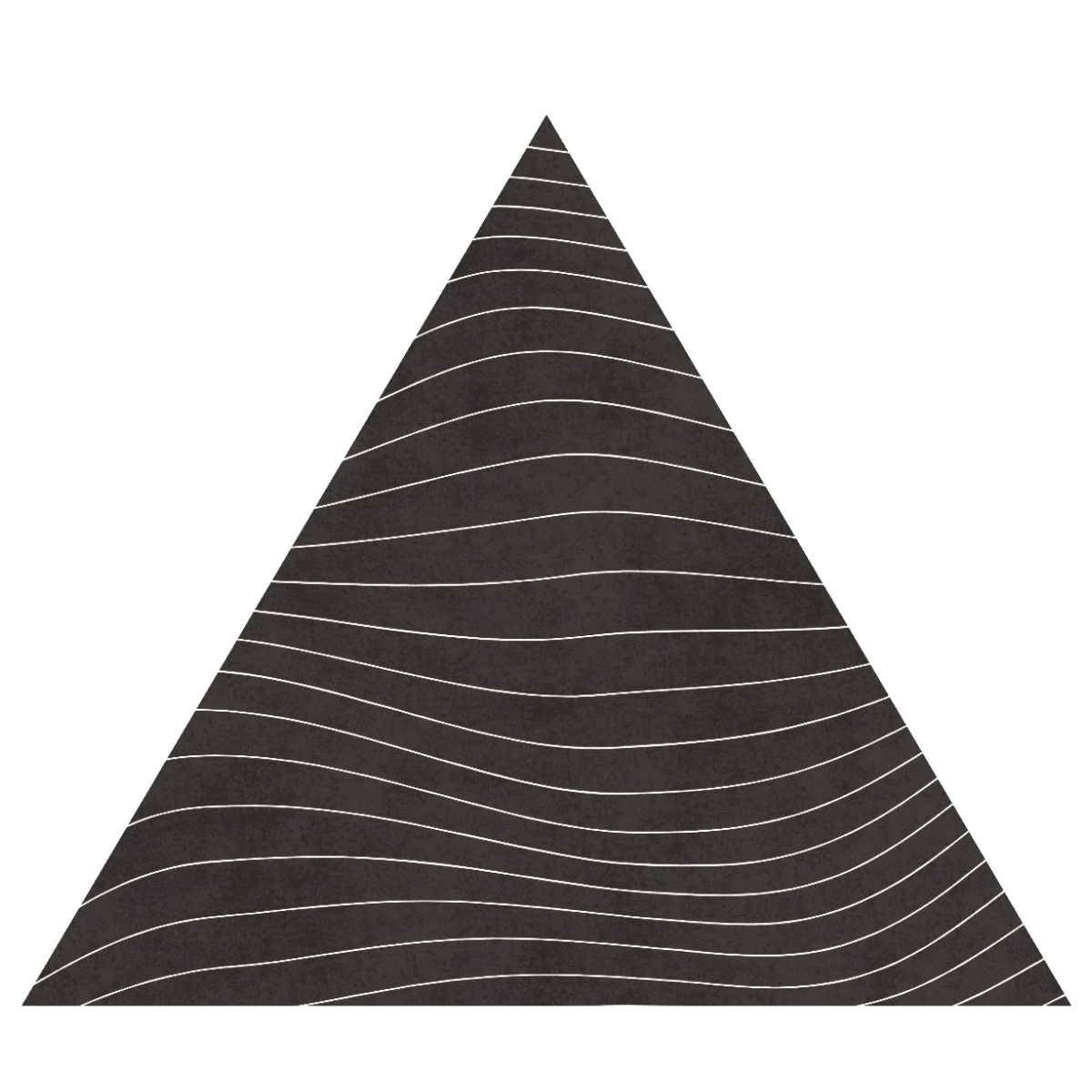 A close-up view of the top of a large, black, triangle with white horizontal lines.