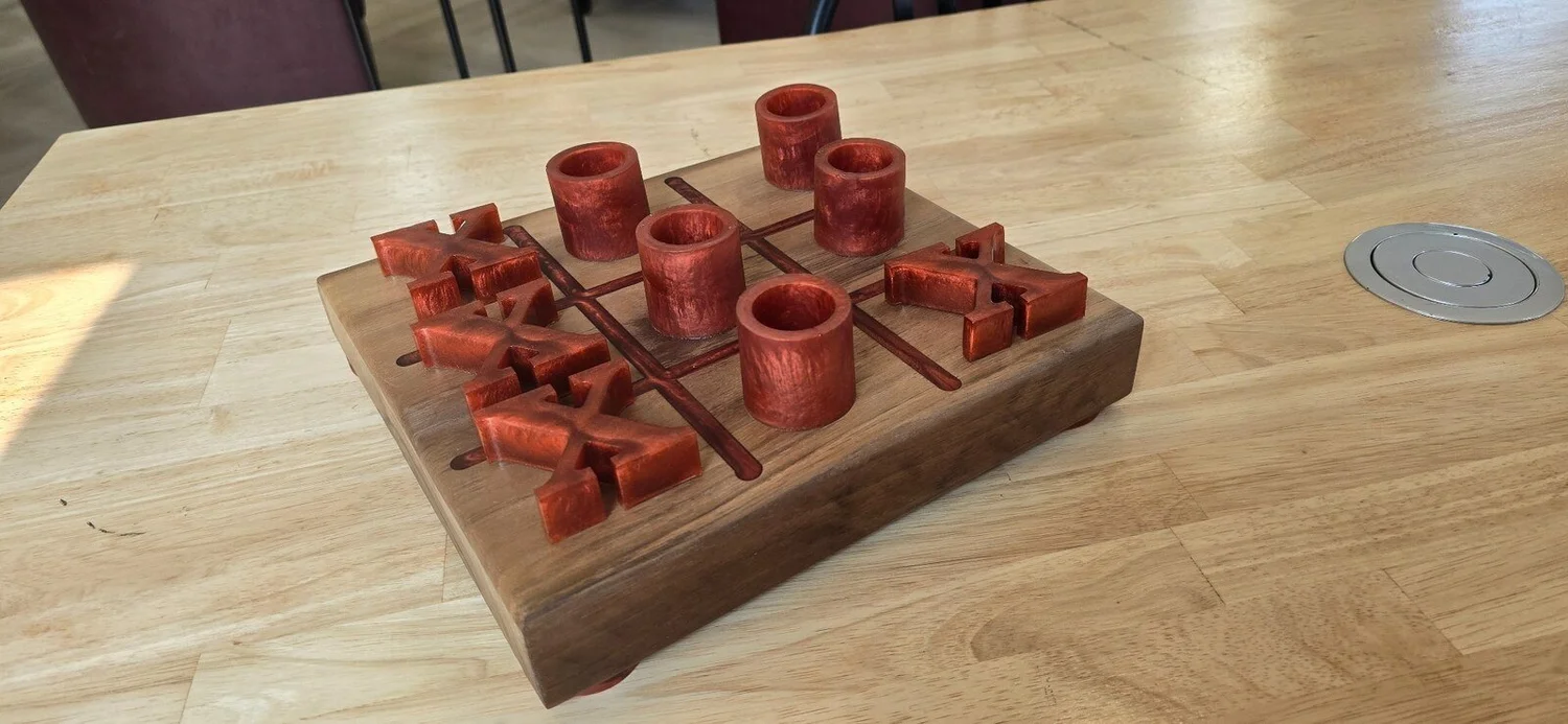 Copper epoxy and walnut tic tac toe set