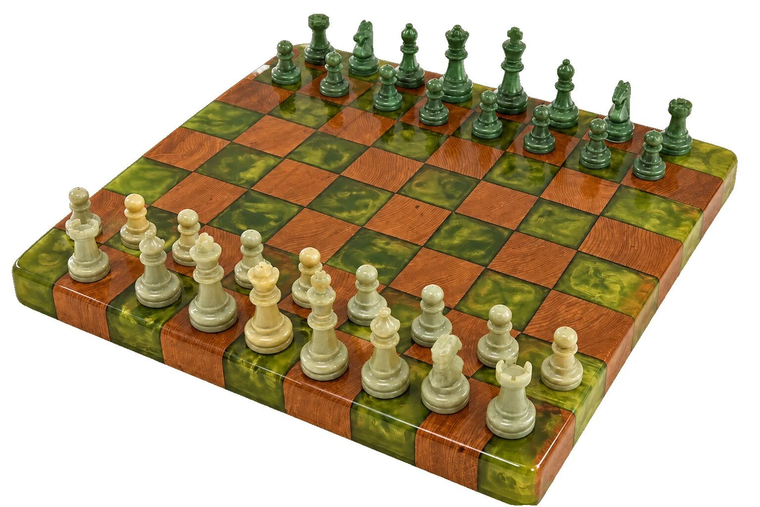 Verdant epoxy and wood chessboard