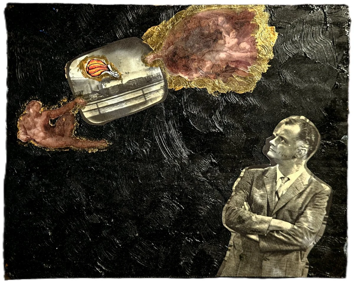 "paradise lost", 20th century mixed media on cardboard - 7.5"x 10", $500