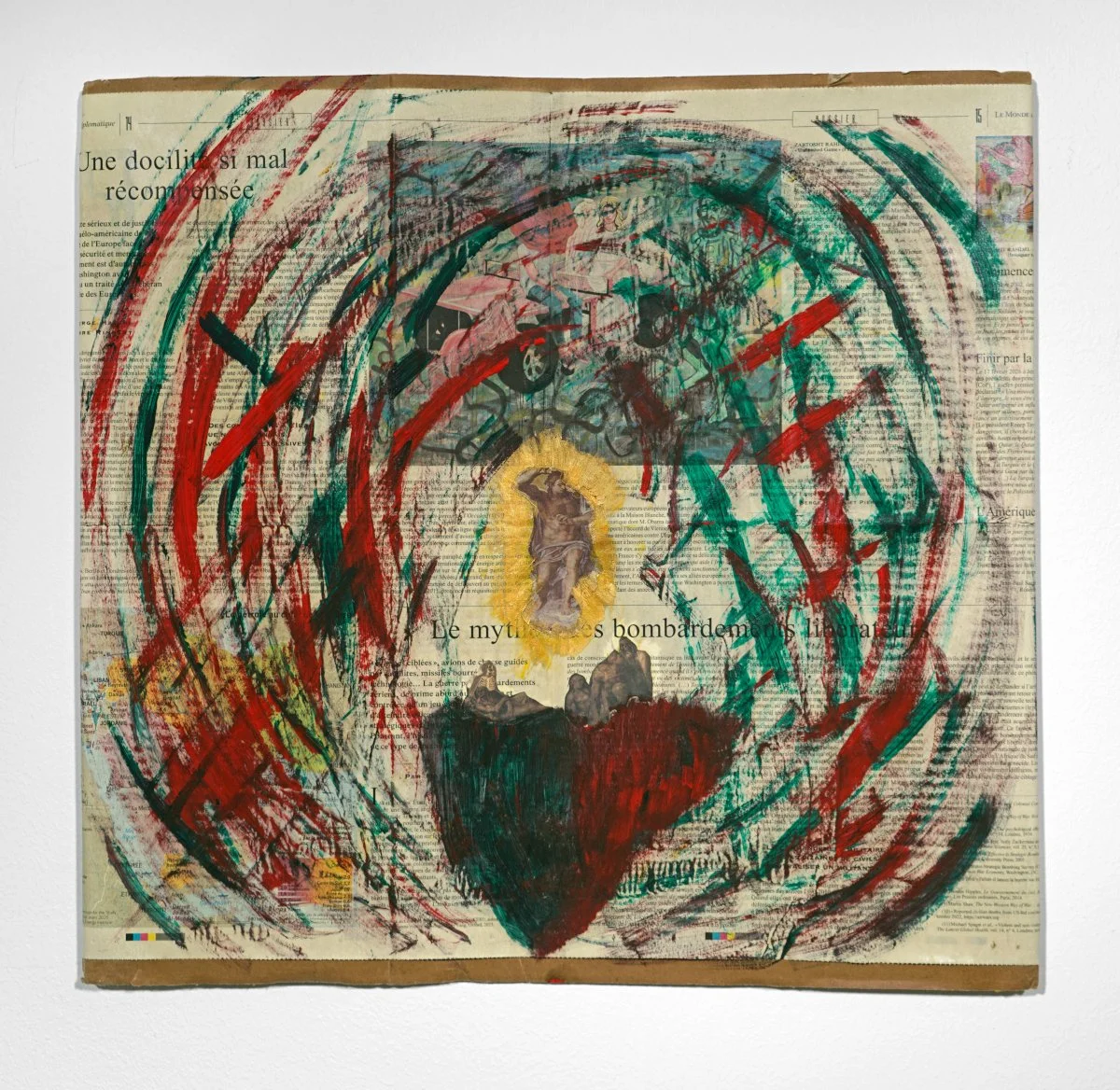 "mal récompensée", 20th-21st century mixed media on cardboard - 19.25" x 20.25", $1700