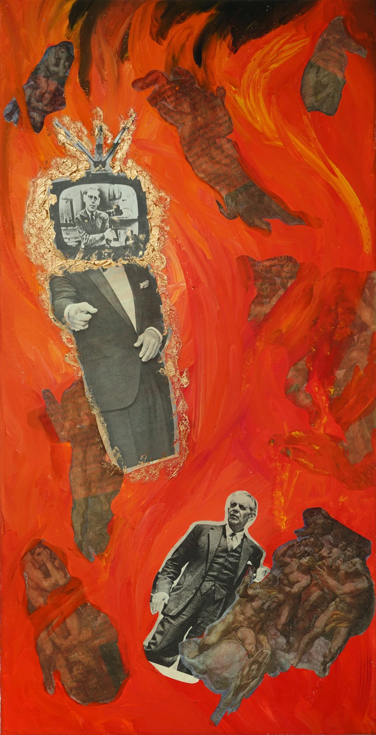 "l'enfer on choisit", 20th-21st century mixed media materials on canvas - 10" x 20", $870