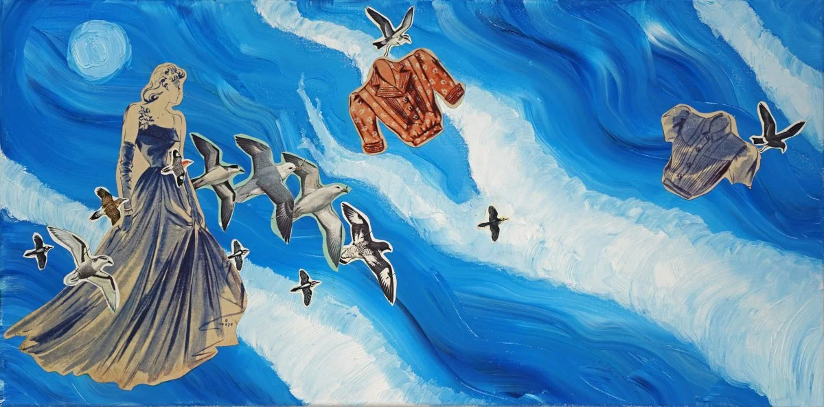 "under moonlight", 20th-21st century mixed media materials on canvas - 10" x 20", $1150