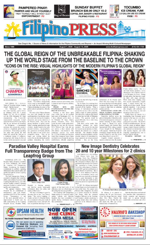 August 7th - 13th front page of the Filipino Press. Clicking the link opens the full newspaper in a different tab