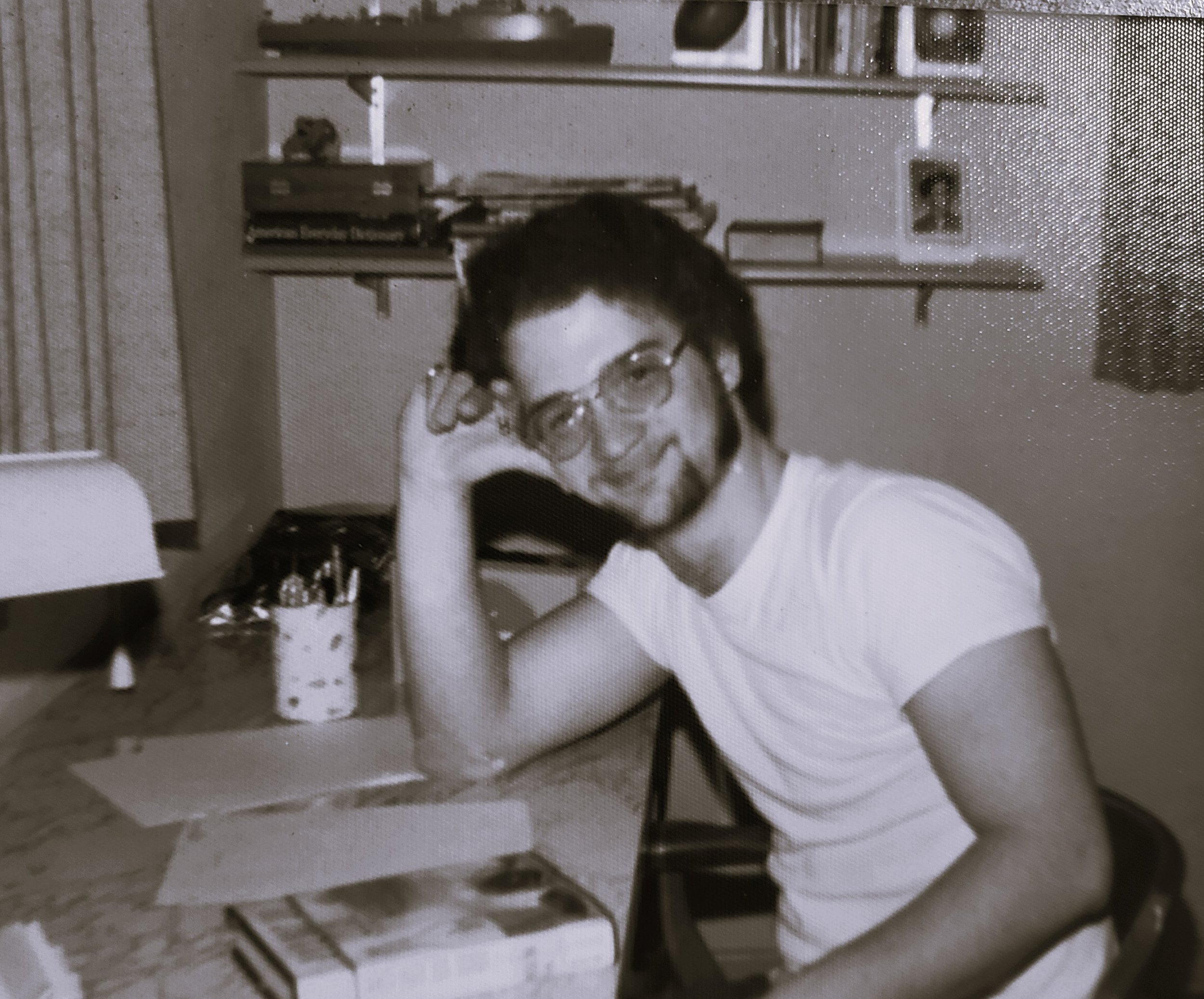 1977 - In my bedroom doing homework, while I was going to college to get my associate's degree in Police Science