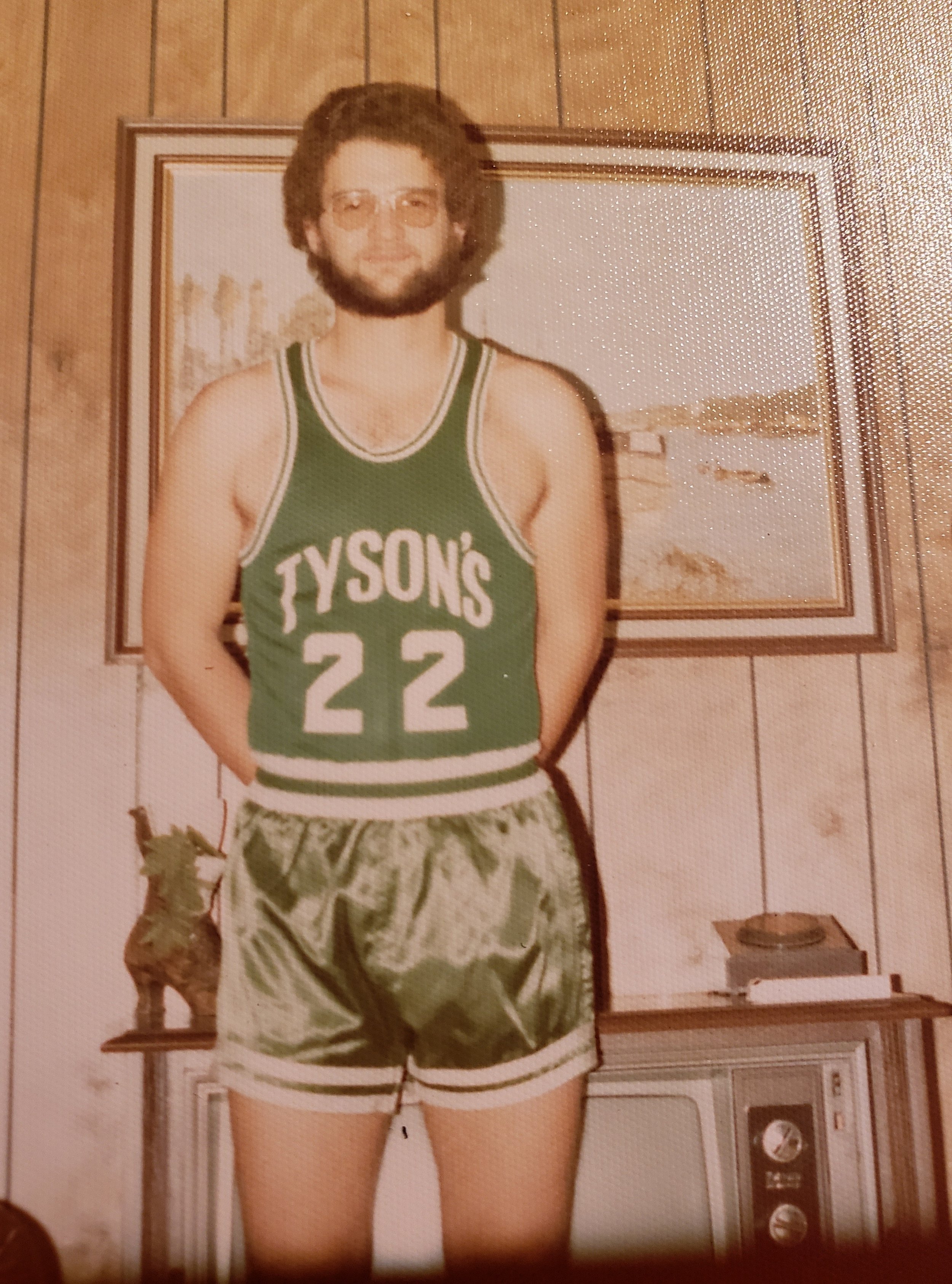 1974 - I worked at my uncle's Tyson's Sporting Goods store and played on their city league.
Notice on the top of the tv, was a Channel Master. It rotated the antennae outside, so it could pick up signals from Chicago and Milwaukee stations.