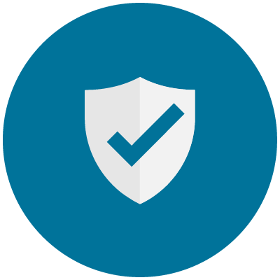 Shield icon with a checkmark inside, representing security or approval.