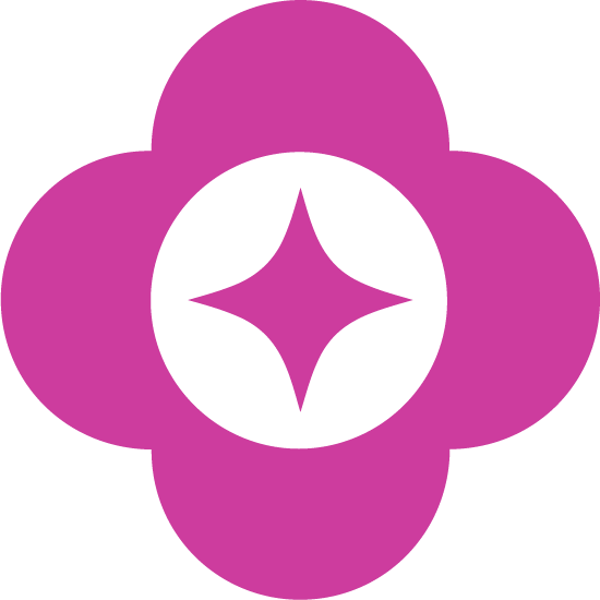 Purple flower icon with a black center containing a pink star-shaped design.