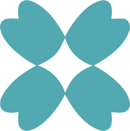 Four teal-colored butterfly shapes arranged with their wings touching, forming a symmetrical pattern.