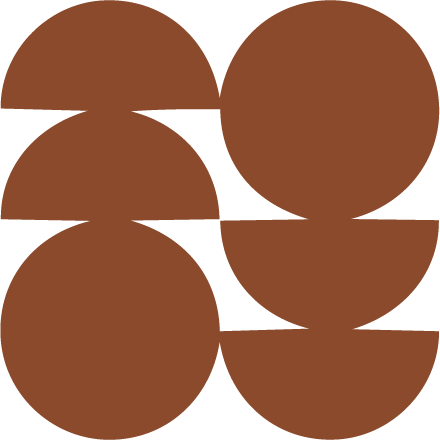 A graphic design featuring circles and semi-circles in shades of brown arranged in a pattern.