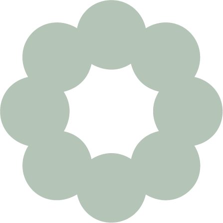 A circular wreath made of light gray circles connected in a ring, with a star-shaped opening in the center.