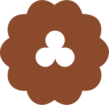 A stylized drawing of a flower with a brown outline, having a central cluster of three white petals.