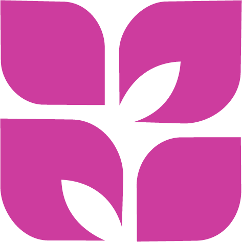 Abstract purple floral design with four stylized flower shapes and black background.