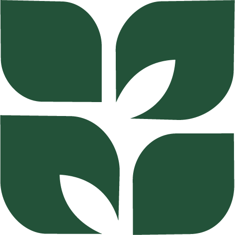 A graphic logo with four dark green leaf shapes arranged in a grid pattern.