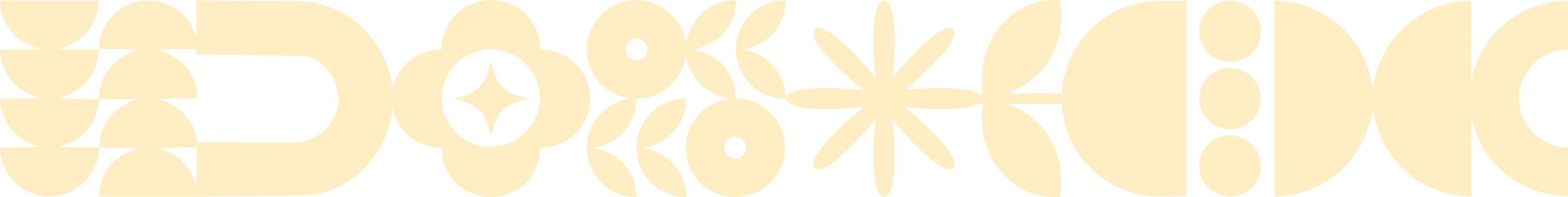 Decorative brand elements, cream-colored with floral and leaf designs.