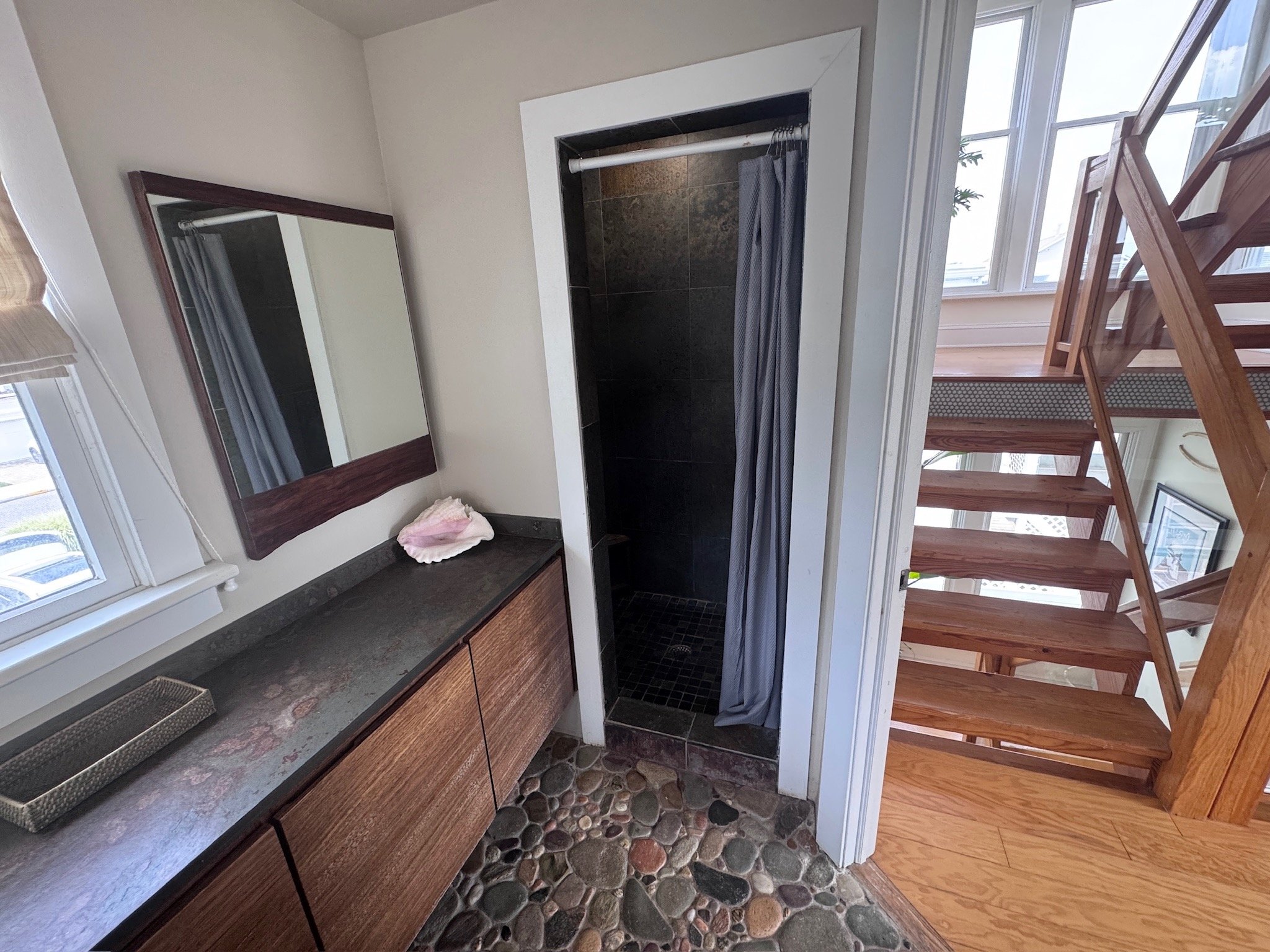 2nd floor bathroom Brazilian slate shower