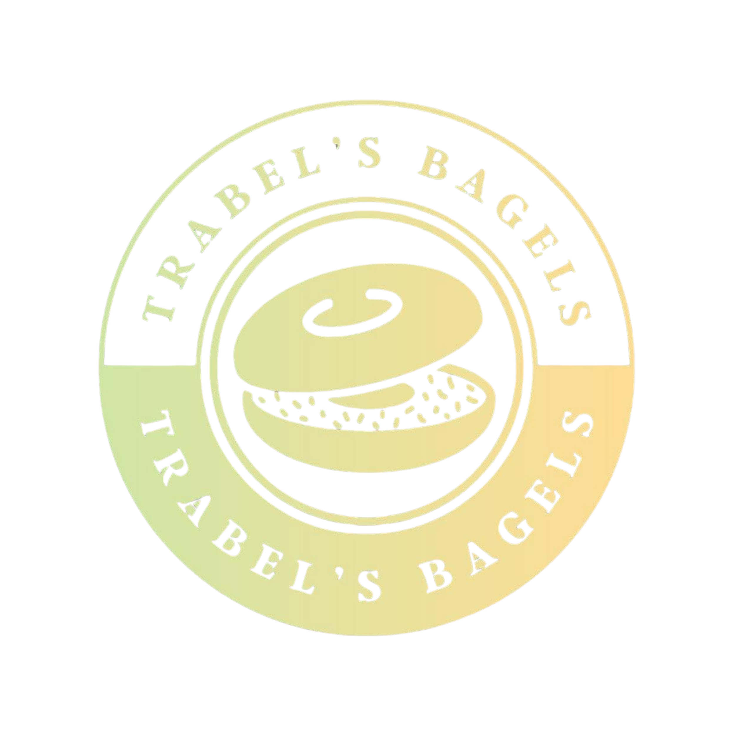 Close-up of a circular Trabel's Bagels logo with the words 'TRABEL'S BAGELS' around the edge and a bagel sliced in the middle.