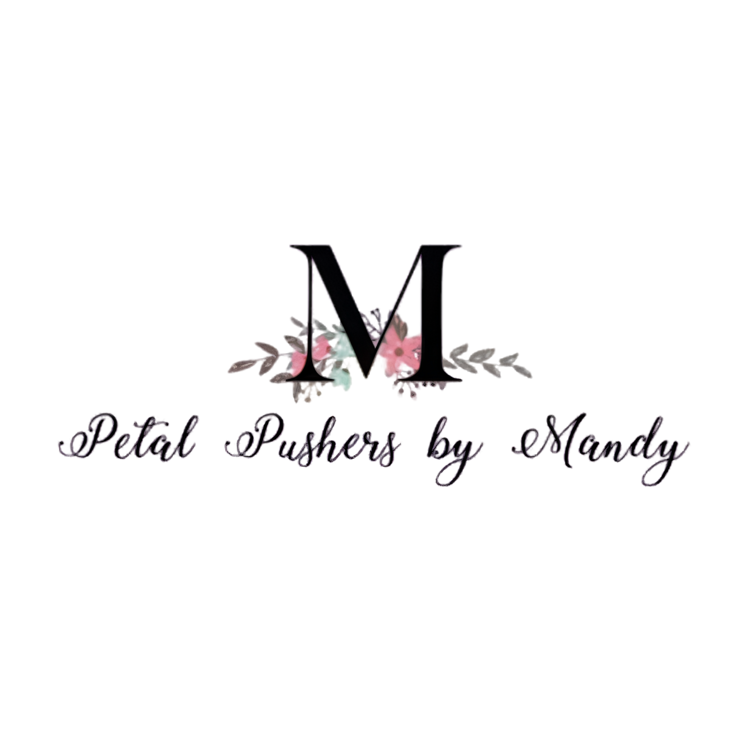 A decorative sign with a large letter 'M' and floral accents, with cursive text reading 'thank you for visiting' below.