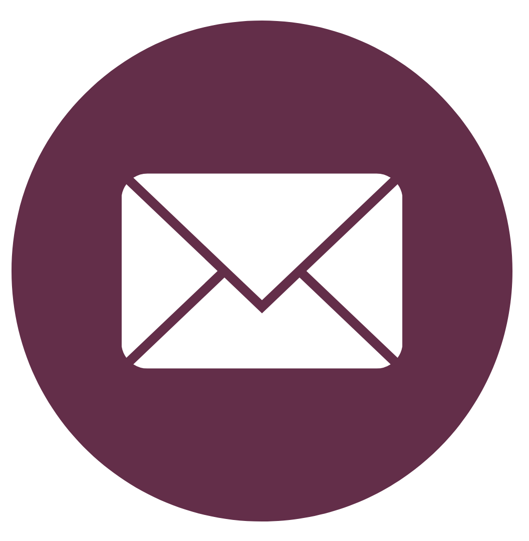 Email icon: white envelope inside a dark purple circle.