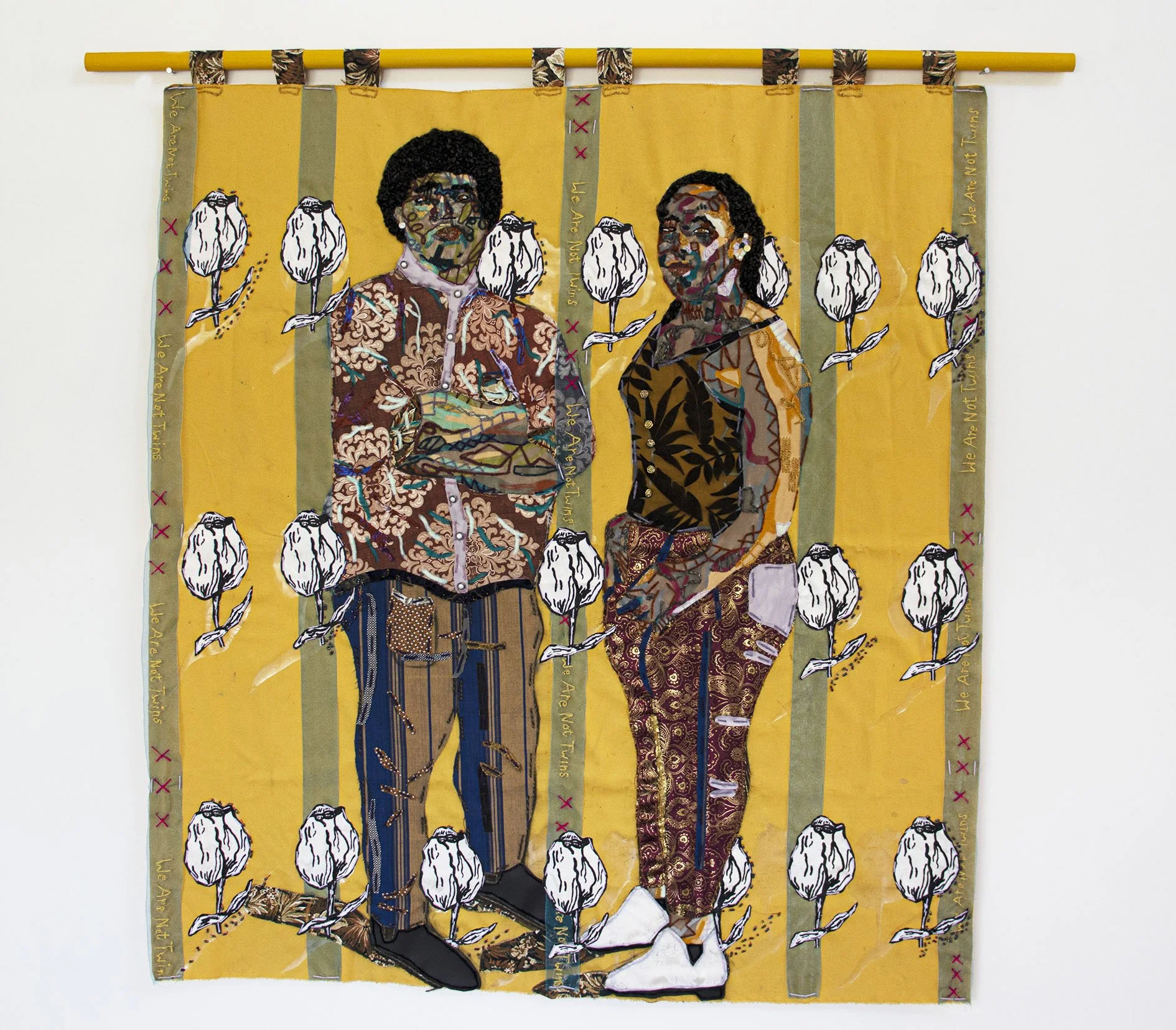 Not Blood but Blood (Private Collection), 2021
screenprint, yarn, fabric, oil pastel, upcycled fabric, glass beads, ribbon, embroidery thread, and buttons
65 x 60 in (165.1 x 152.4 cm)