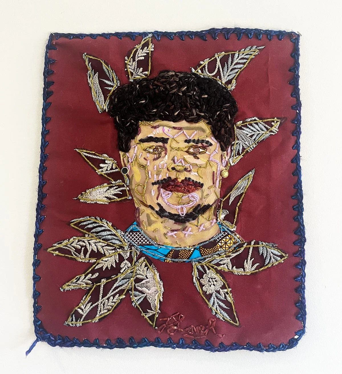 Memories of Braided Lives, 2023
fabric, crochet edge, yarn, screenprint ink, buttons, and soft pastel on canvas
17 x 14 in (43.18 x 35.56 cm)