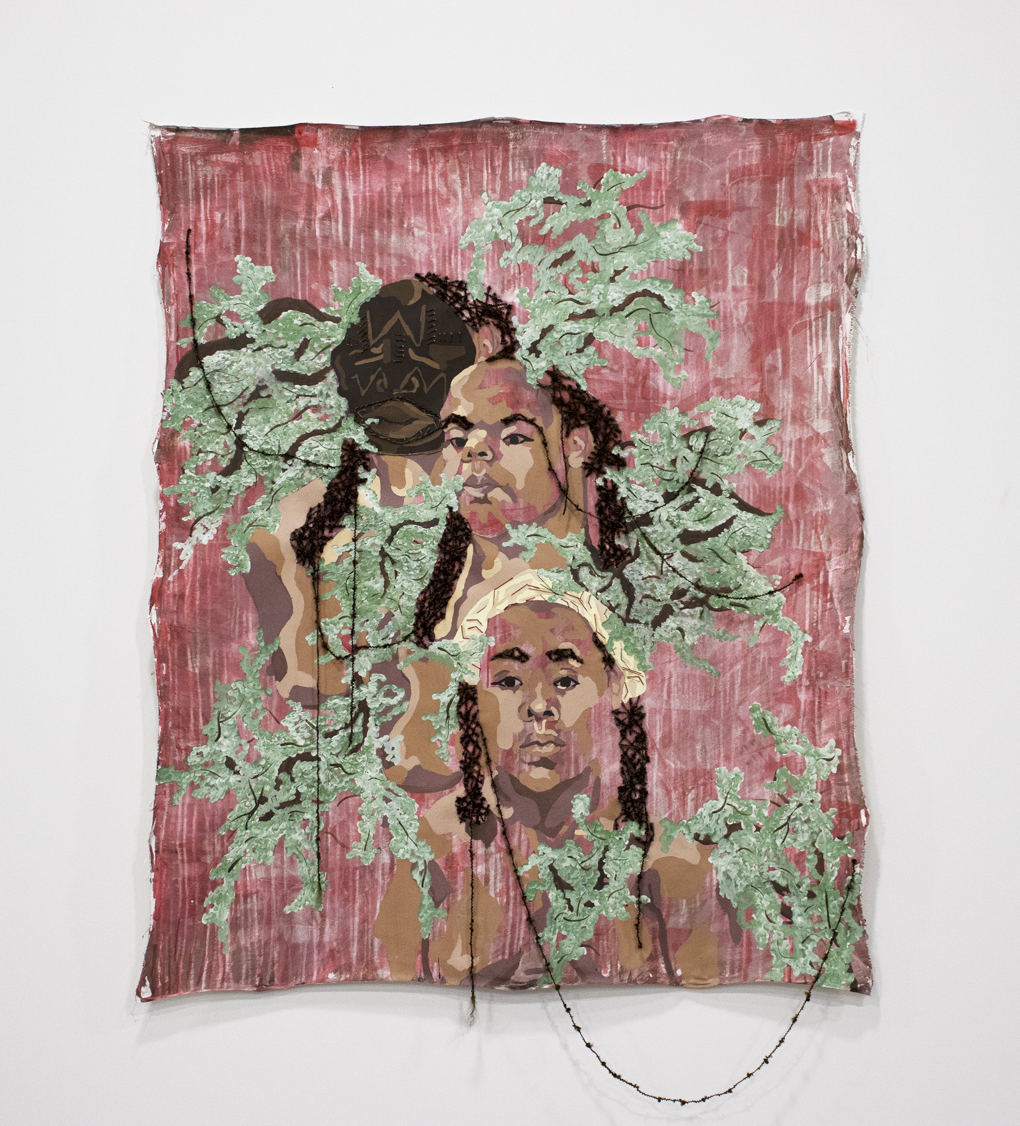 No, I Don't Speak Swahili (Private Collection), 2020
acrylic and embroidery on unstretched canvas
60 x 50 in (152.4 x 127 cm)