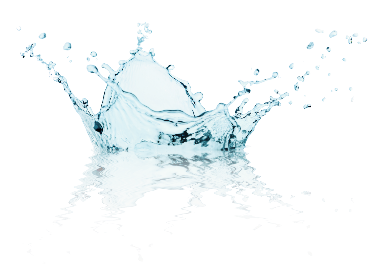 Splash of water creating a crown-like shape, with reflections on the water surface.