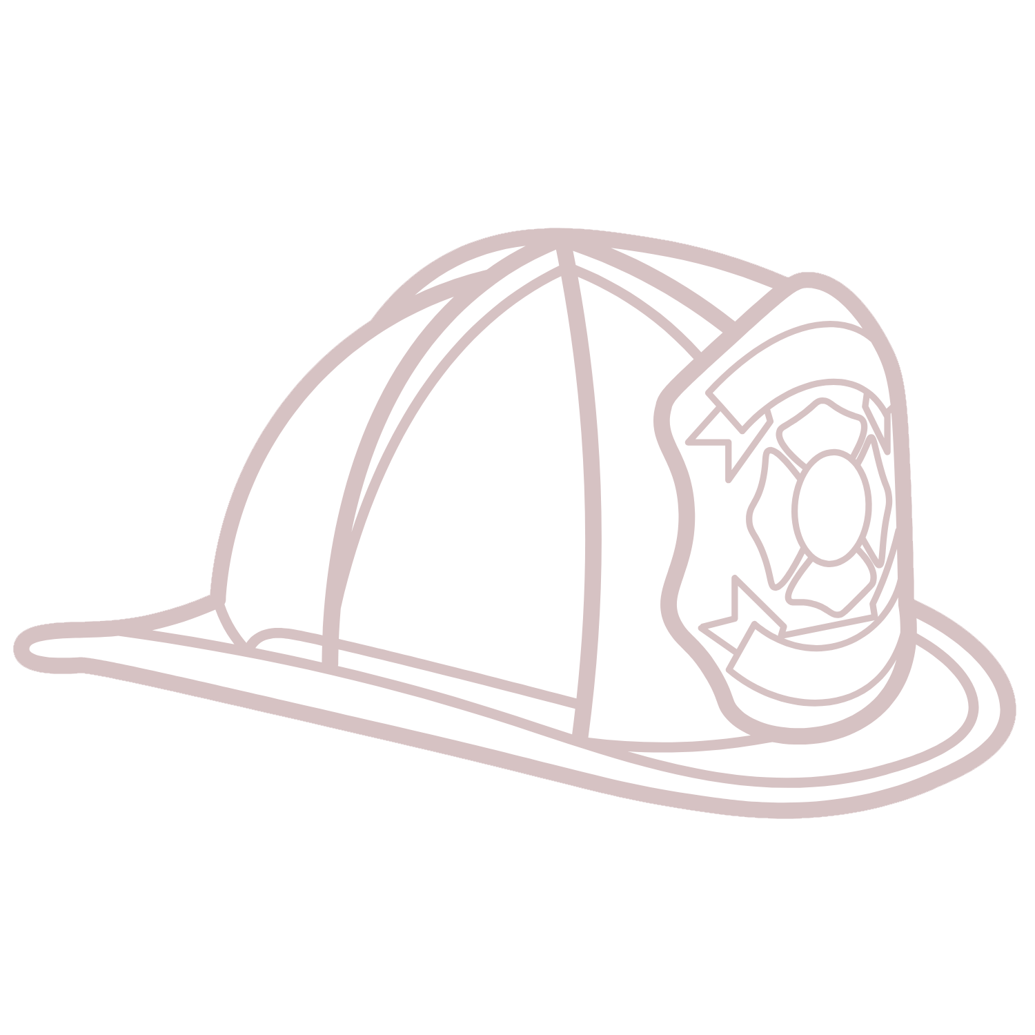 A line drawing of a firefighter's helmet with a face shield.