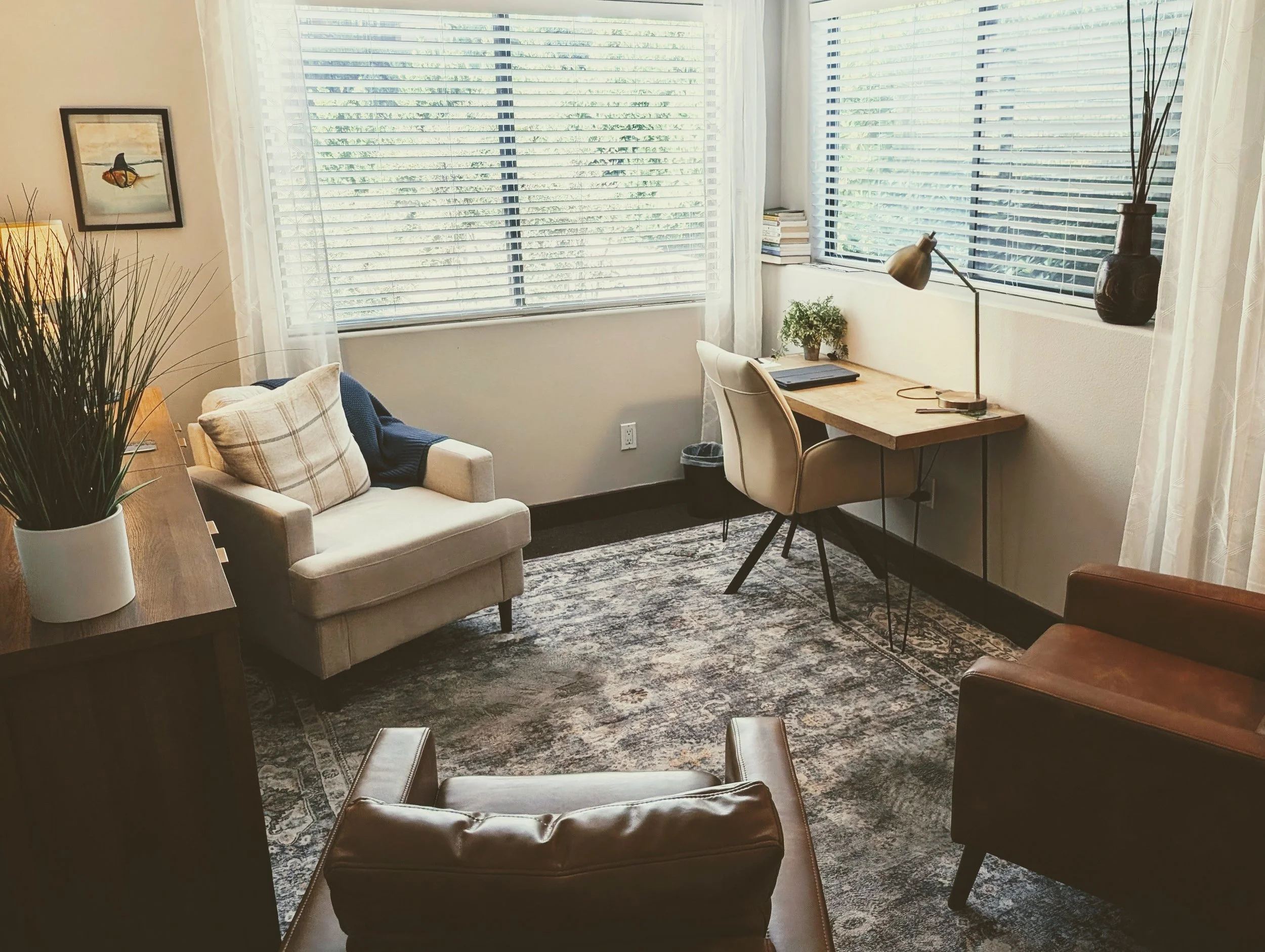 Comfortable, safe, and inviting therapy office seating area at Kevin Johnson Clinical Services in St. George, Utah.