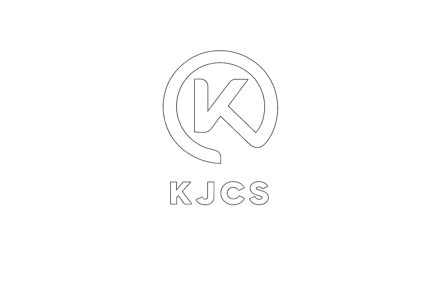Black background with a white circular outline and the letter 'K' inside, followed by the letters 'JCS' below.